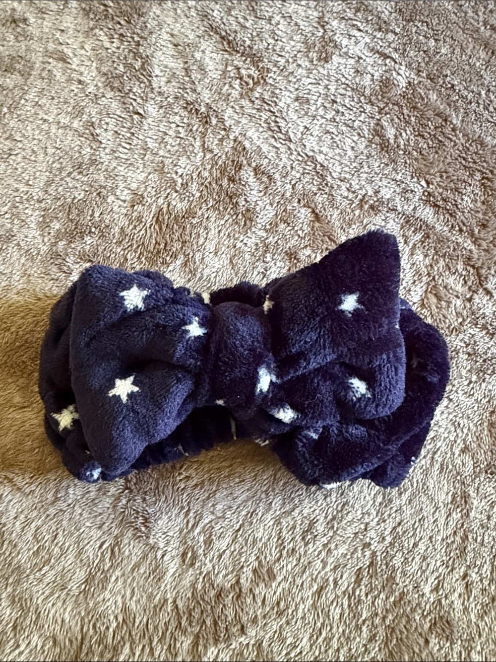 Plush Star Print Navy Bow Headband - Soft Stretch Hair Accessory